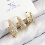 Pirinç Zirkon Taşlı 3'lü Damla Model Gold Renk Kadın Küpe