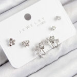 Pirinç Zirkon Taşlı Kelebek Model Gümüş Renk 925 Ayar Gümüş Çivi Kadın Küpe Set