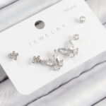 Pirinç Zirkon Taşlı Kelebek Model Gümüş Renk 925 Ayar Gümüş Çivi Kadın Küpe Set