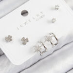 Pirinç Zirkon Taşlı Kutup Yıldızı Model Gümüş Renk 925 Ayar Gümüş Çivi Kadın Küpe Set