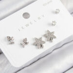 Pirinç Zirkon Taşlı Yıldız Ve Gül Model Gümüş Renk 925 Ayar Gümüş Çivi Kadın Küpe Set