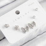 Pirinç Zirkon Taşlı Kelebek Model Gümüş Renk 925 Ayar Gümüş Çivi Kadın Küpe Set