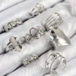 Pirinç Sarmal Ve Yıldız Model Gümüş Renk Kadın Yüzük Kombin Set