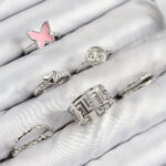 Pirinç Kelebek Ve Kalp Model Gümüş Renk Kadın Yüzük Kombin Set