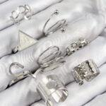 Pirinç Üçgen Model Gümüş Renk Kadın Yüzük Kombin Set