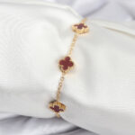 316L Çelik Gold Renk Bordo Baby Boy Yonca Kadın Bileklik