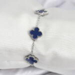 316L Çelik Zincir Gümüş Renk Lacivert Yonca Kadın Bileklik