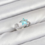 Pirinç Gümüş Renk Mavi Yıldızlı Model Kadın Yüzük