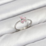 Pirinç Gümüş Renk Pembe Kelebek Kadın Yüzük