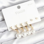 Gold Renk Zirkon Taşlı Pirinç İncili 925 Ayar Gümüş Çivili Küpe Seti