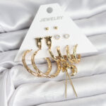 Gold Renk Pirinç 6'lı Kadın Küpe Seti