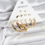 Gold Renk 6 Çiftli Pirinç Kadın Küpe Seti