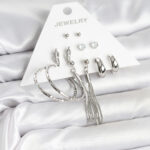 Gümüş Renk Pirinç 6 Çiftli Kadın Küpe Seti