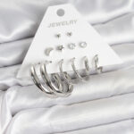 Pirinç Gümüş Renk Halka Modelli 6 Çift Kadın Küpe