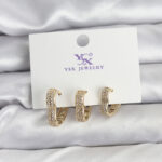 Gold Renk Pirinç Zirkon Taşlı Kalpli Kadın Küpe