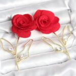 Pirinç Gold Renk Kırmızı Gül Model Kadın Küpe