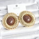 Pirinç Gold Renk Kahverengi Boncuklu Vintage Kadın Küpe