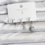 Nazar Model Gümüş Renk Pirinç 3'lü Kadın Küpe Seti