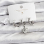 Pirinç Gümüş Renk Kutup Yıldızı Model 3'lü Kadın Küpe Seti