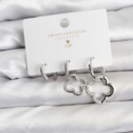 Yonca Model Gümüş Renk Pirinç 3'lü Kadın Küpe Seti