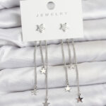 Yıldız Model Gümüş Renk Pirinç Sallantılı Kadın Küpe