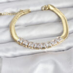 316L Çelik Gold Renk Kare Zirkon Taşlı Yılan Zincirli Kadın Bileklik