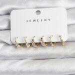 Pirinç Gold Renk Zirkon Taşlı Kadın Küpe Seti