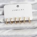 Gold Renk Pirinç Zirkon Taşlı Halka Kadın Küpe Seti