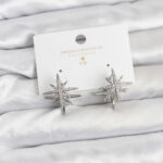 Gümüş Renk Pirinç Çift Taraflı Kutup Yıldızı Kadın Küpe