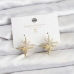 Gold Renk Pirinç Çift Taraflı Kutup Yıldızı Kadın Küpe