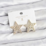 Gold Renk Pirinç Zirkon Taşlı Yıldız Model Kadın Küpe