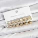 316L Çelik Zirkon Taşlı Gold Halka Küpe Seti