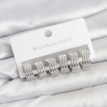 316L Çelik Zirkon Taşlı Gümüş Renk Halka Küpe Seti