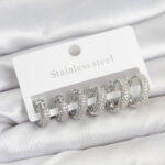 316L Çelik Gümüş Renk Zirkon Taşlı Halka Küpe Seti