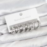 316L Çelik Gümüş Renk Su Yolu Halka Küpe Seti