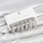 316L Çelik Gümüş Renk Zirkon Taşlı Damla Halka Küpe Seti