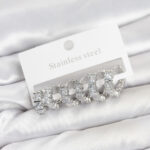 316L Çelik Gümüş Renk Baget Zirkon Taşlı Halka Küpe Seti