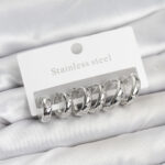 316L Çelik Gümüş Renk Zirkon Taşlı Kutup Yıldızı Model Halka Küpe Seti