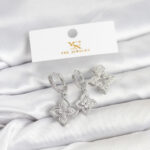 Pirinç Gümüş Renk Yonca Model YSX Trio Küpe Seti