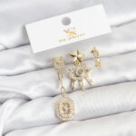 Pirinç Gold Renk Göz ve Kutup Yıldızı Model YSX Trio Küpe Seti