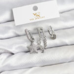 Pirinç Gümüş Renk Zirkon Taşlı Yıldız Vintage Model YSX Trio Küpe Seti