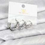 Pirinç Gümüş Renk Zirkon Taşlı Petek Halka Model YSX Trio Küpe Seti