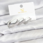 Pirinç Gümüş Renk Zirkon Taşlı Halka Model YSX Trio Küpe Seti