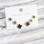 316L Çelik Zirkon Taşlı Yonca Model Kadın Küpe Seti