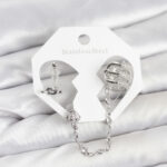 Pirinç Gümüş Renk Sarmal Model Zincir Bağlantılı Ear Cuff Küpe Seti