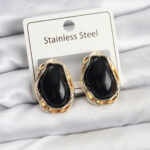 Siyah Damla Model Pirinç Vintage Kadın Küpe