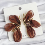 Lotus Model Kahverengi Renk Tüllü Kadın Küpe