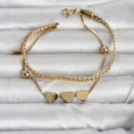 316L Çelik Gold Renk Ezme Zincir ve Kalpli Kadın Bileklik