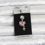 316L Cerrahi Çelik Pembe Zirkon Taşlı Model Göbek Piercing